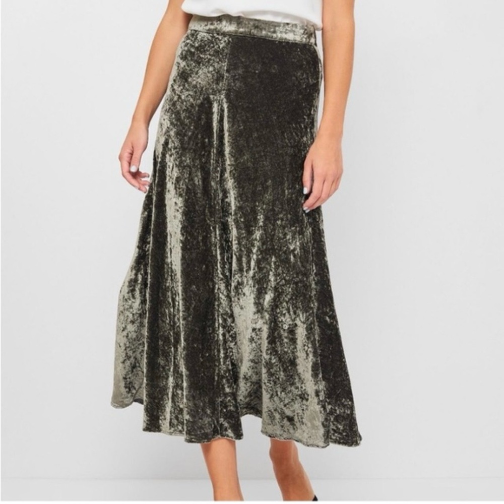 Zara Green Velvet Midi Skirt